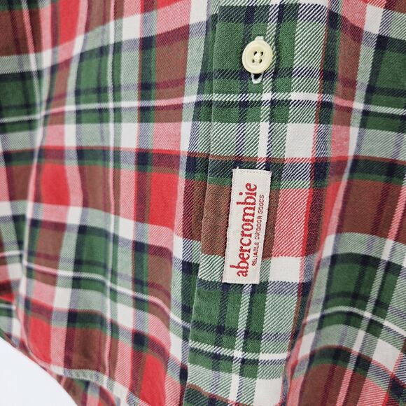 Vtg Abercrombie Flannel Shirt Mens XL Red Green Plaid Short Sleeve Casual - Picture 3 of 10